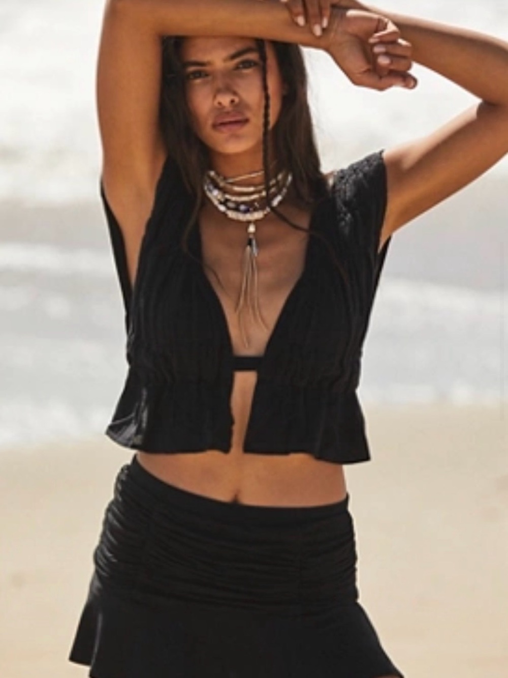 Free People Black Mini Skort with Ruched Waist
